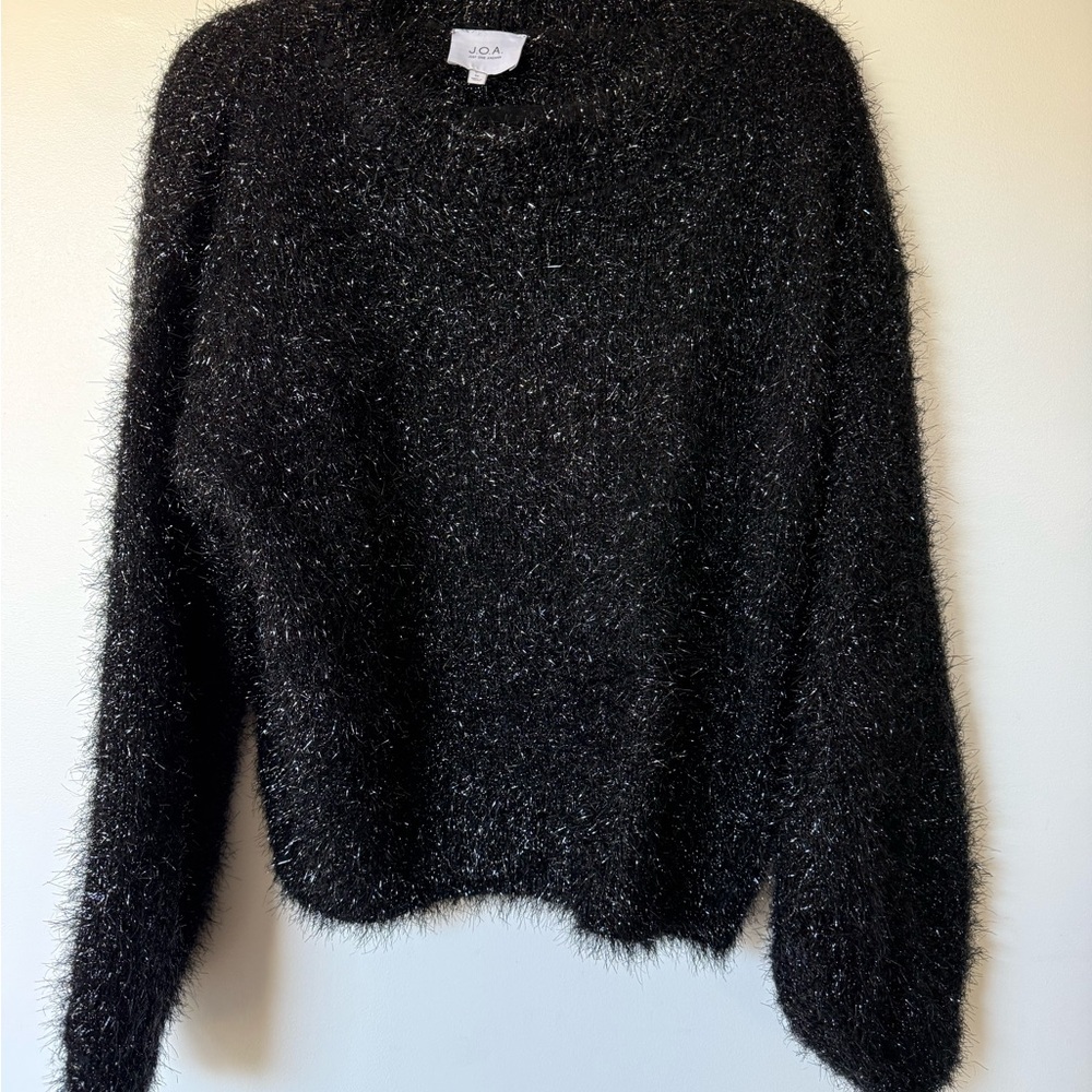 J.O.A. Black Fuzzy Crew Neck Sweater